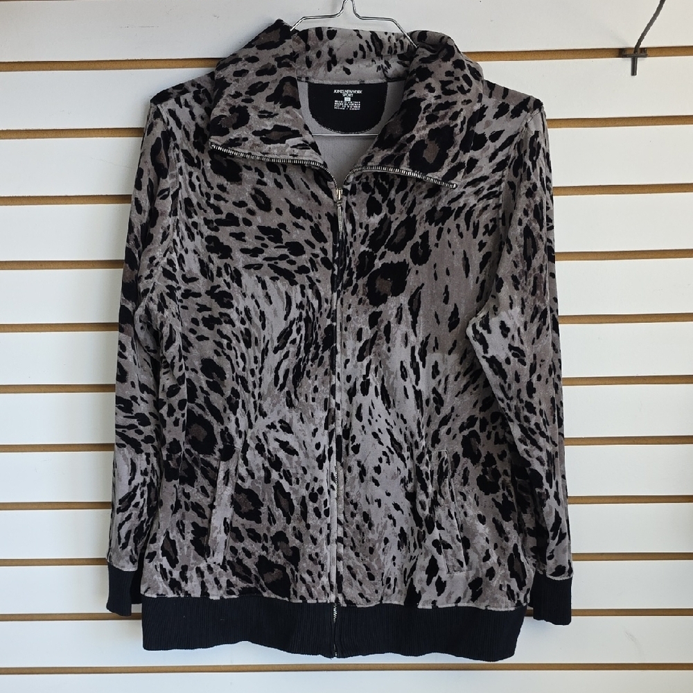Animal Print ZipUp Velour Jacket 2x